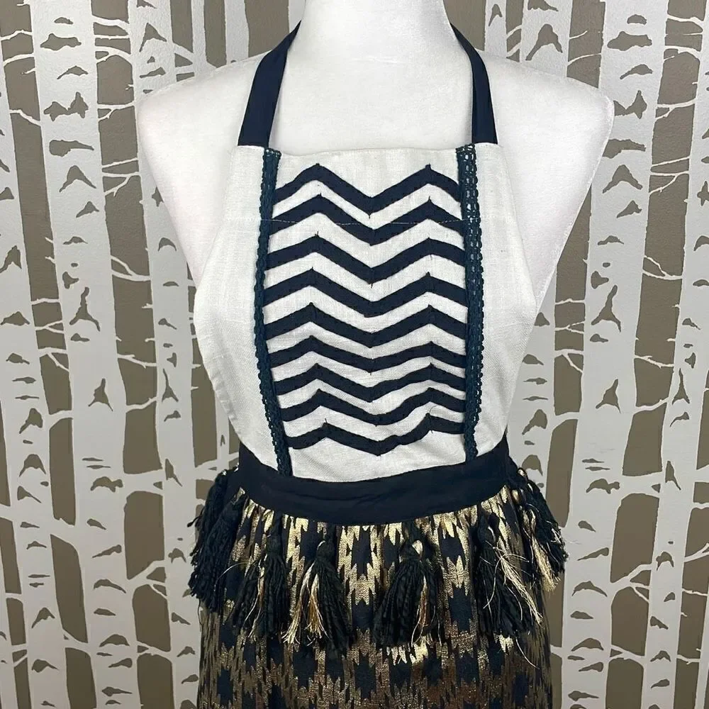 Max Studio Metallic Gold Ikat Printed Apron